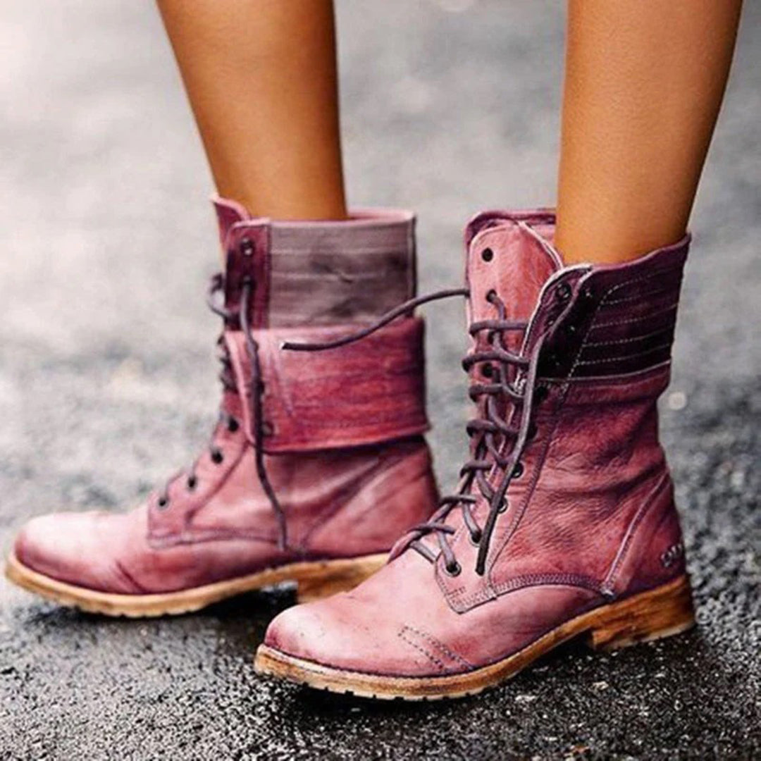 Elena Lederstiefel – Stilvolles Schnürdesign, rutschfeste Sohle