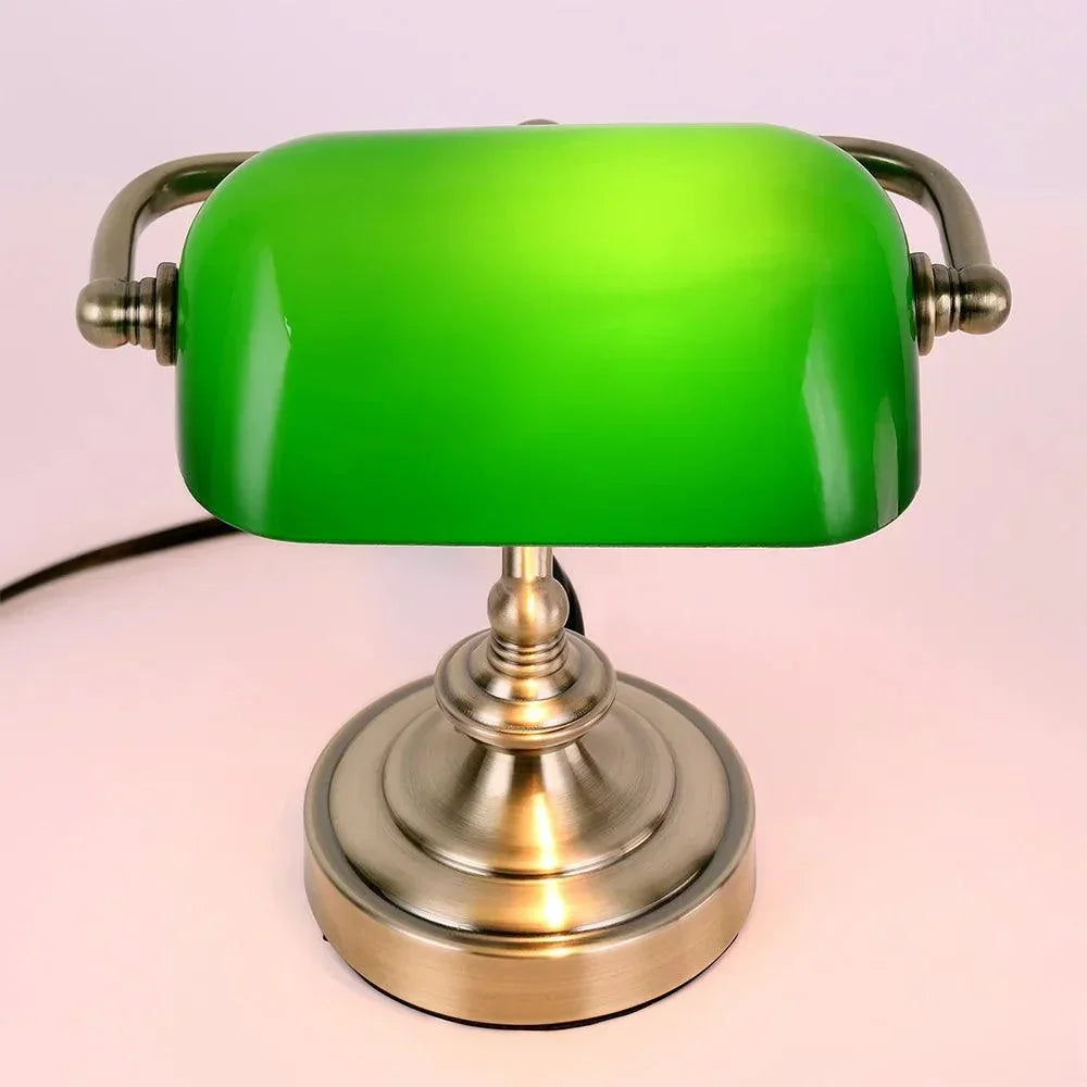 RetroLite NostalGlow Mini-Schreibtischlampe — Vintage-Metall und -Glas