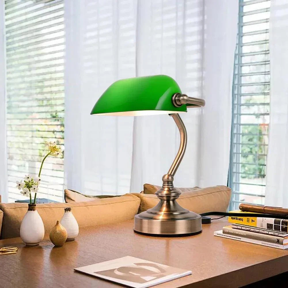 RetroLite NostalGlow Mini-Schreibtischlampe — Vintage-Metall und -Glas