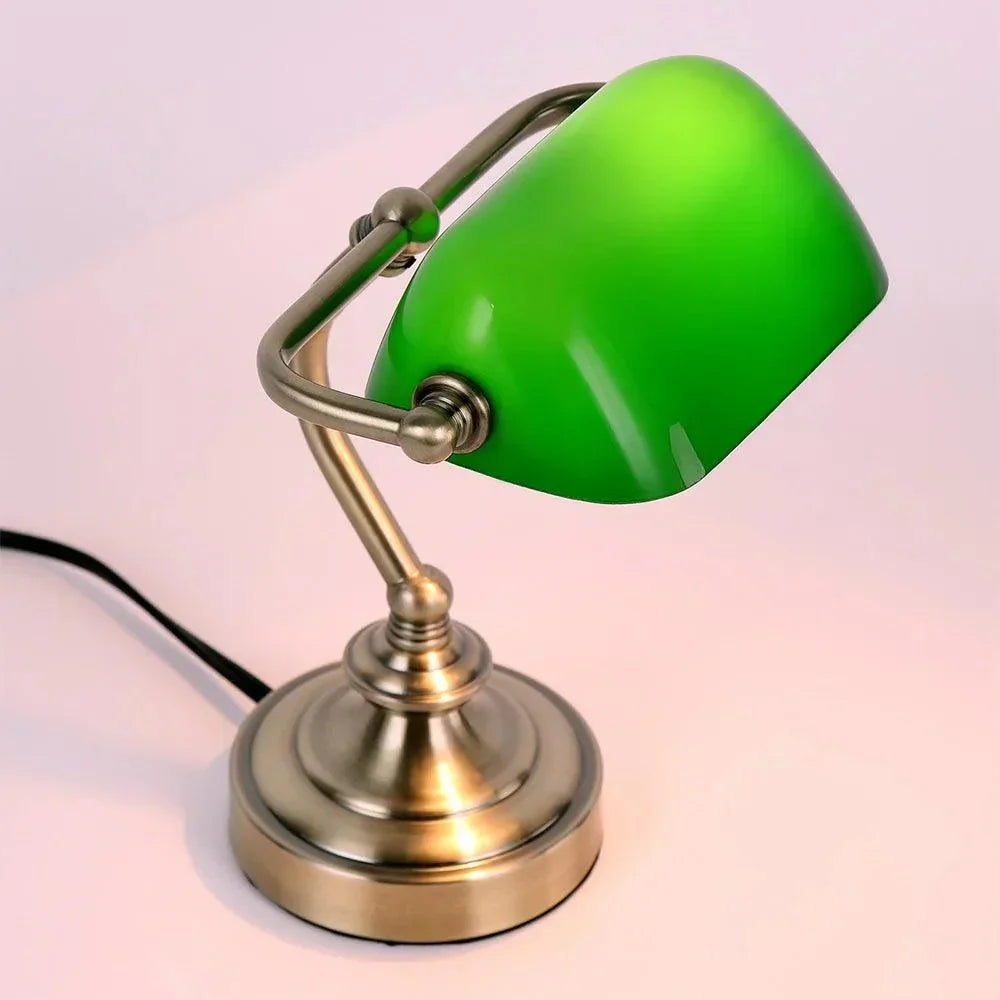 RetroLite NostalGlow Mini-Schreibtischlampe — Vintage-Metall und -Glas