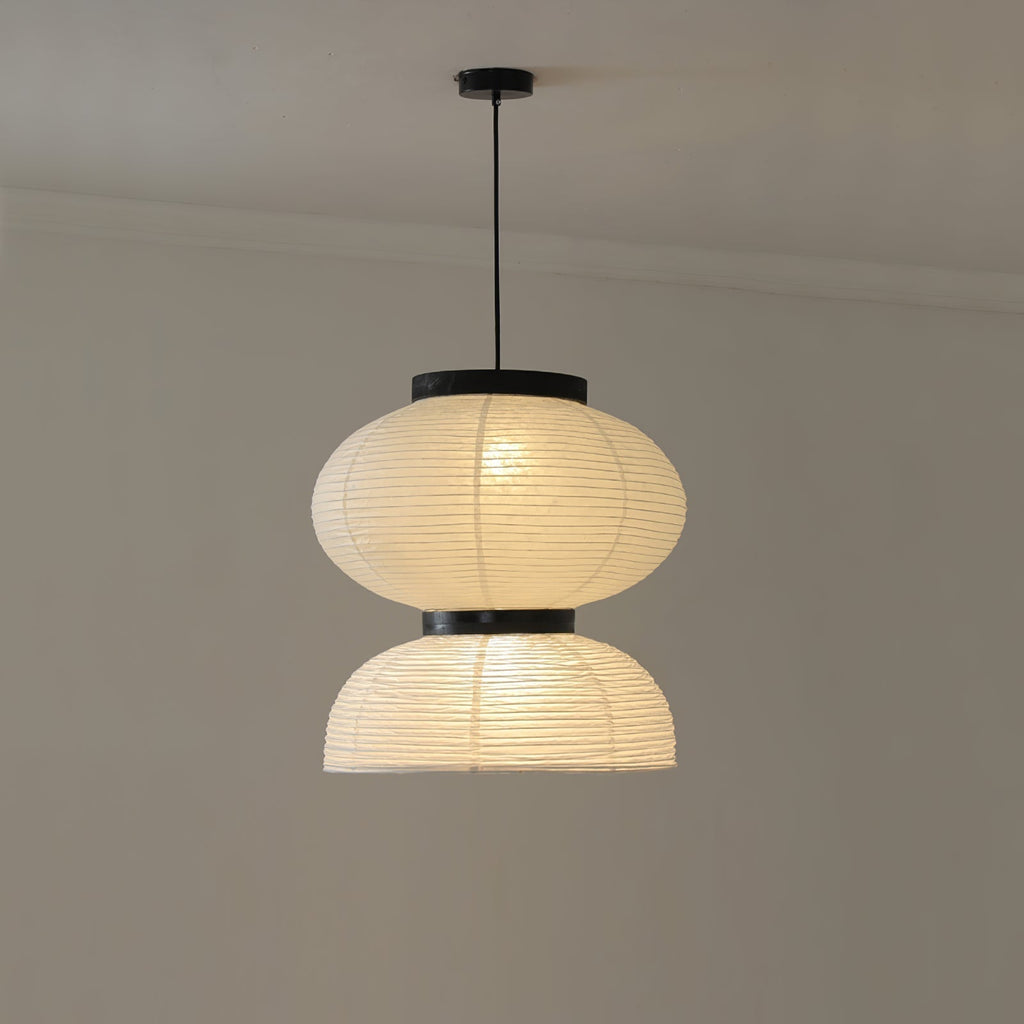 Kirrea Japandi Papier Pendelleuchte in Eichenfinish mit sanfter Beleuchtung