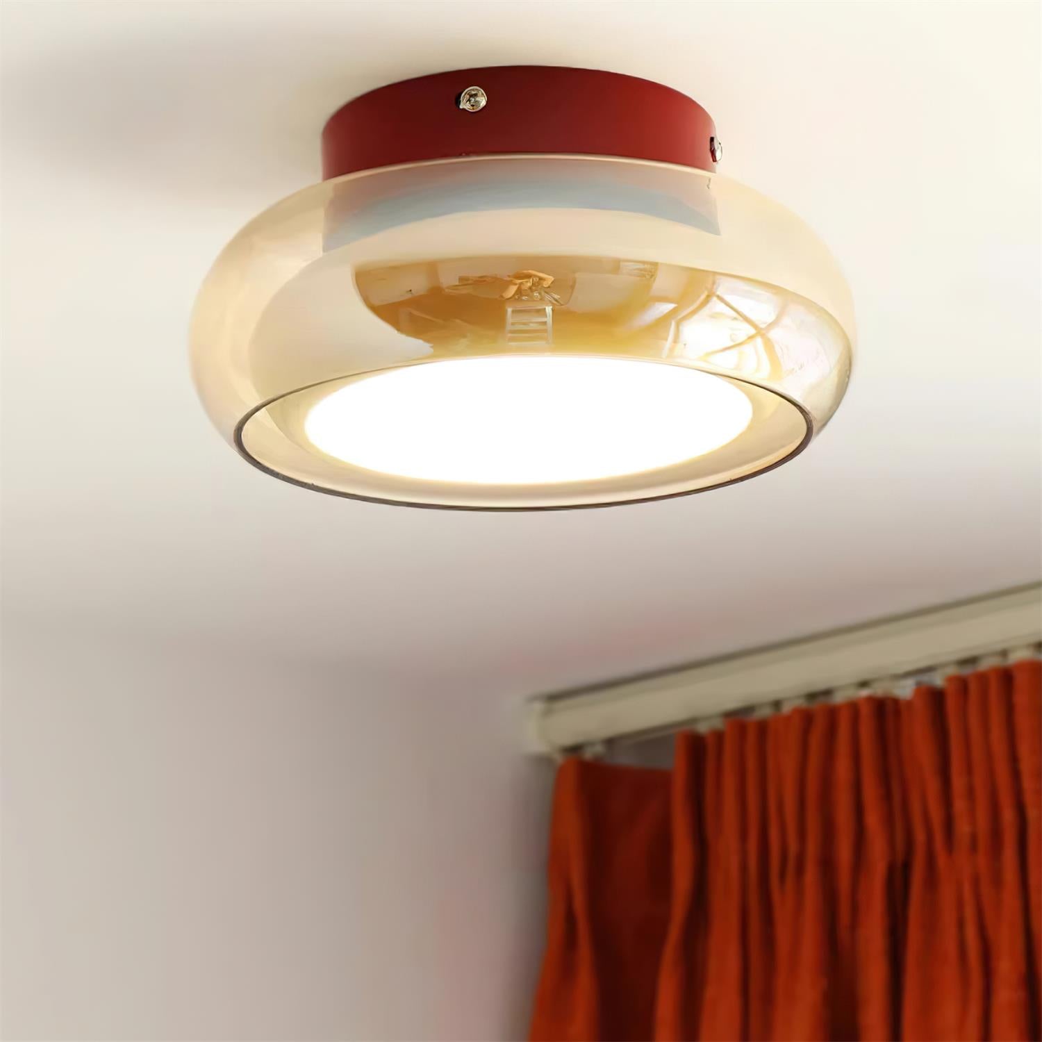 Cognac Glass Ceiling Lamp — Red Accent Ring, Three Color LED, Hardwired Connection
