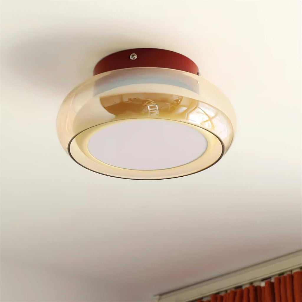 Cognac Glass Ceiling Lamp — Red Accent Ring, Three Color LED, Hardwired Connection