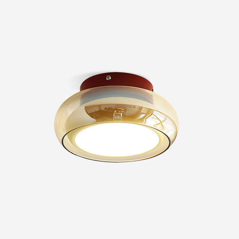 LumaNova Vintage Glass Flush Mount Ceiling Light Cognac Red Decorative Band