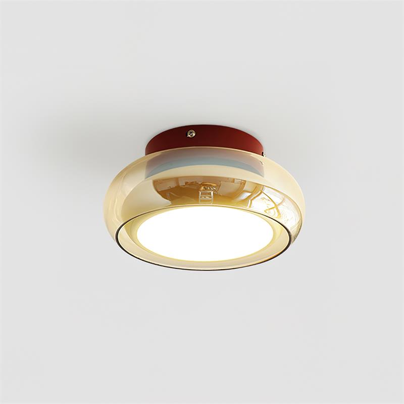 Cognac Glass Ceiling Lamp — Red Accent Ring, Three Color LED, Hardwired Connection