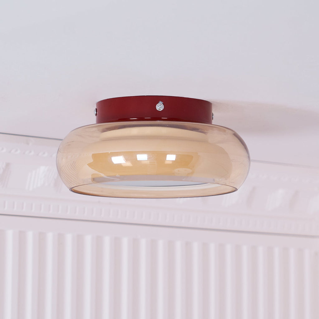 Cognac Glass Ceiling Lamp — Red Accent Ring, Three Color LED, Hardwired Connection