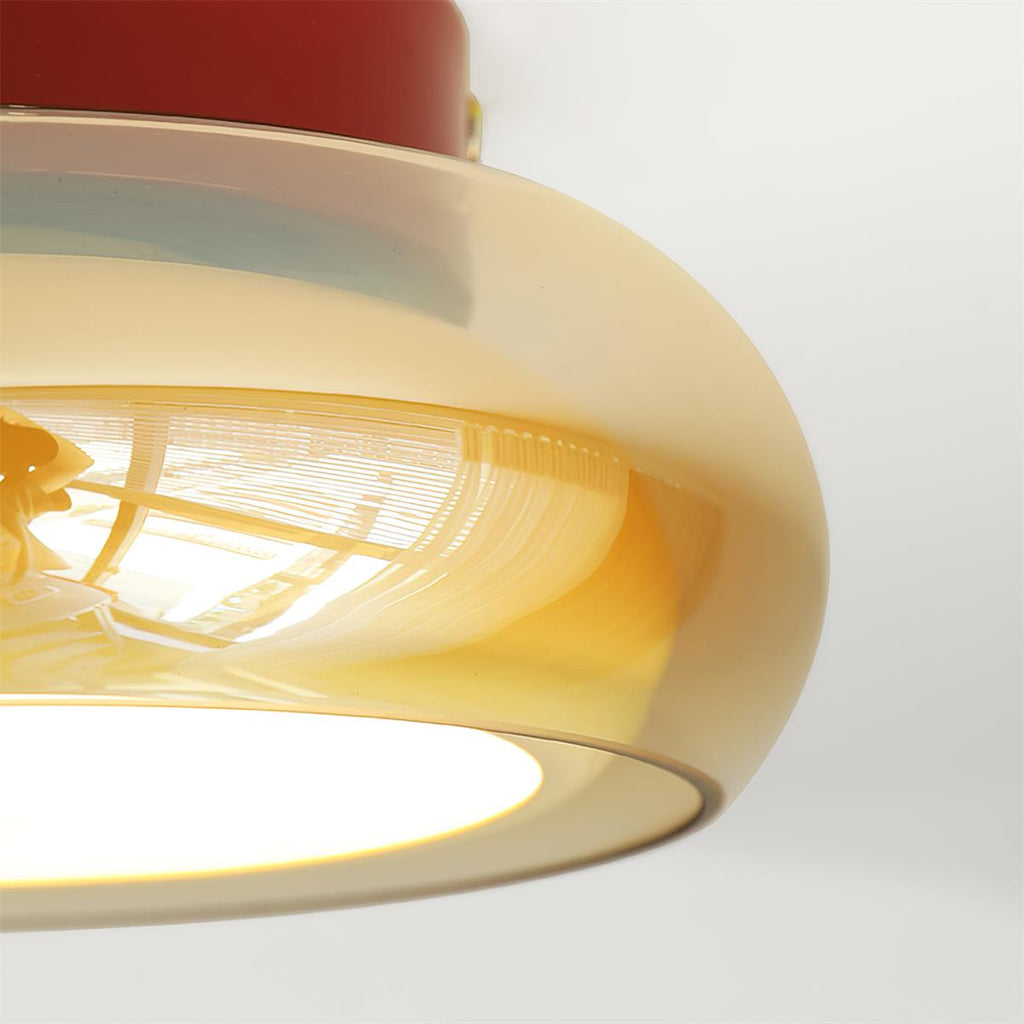 Cognac Glass Ceiling Lamp — Red Accent Ring, Three Color LED, Hardwired Connection