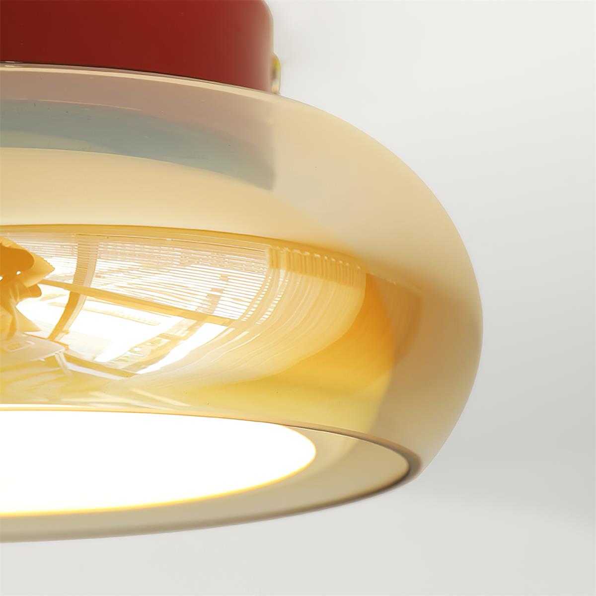 Cognac Glass Ceiling Lamp — Red Accent Ring, Three Color LED, Hardwired Connection