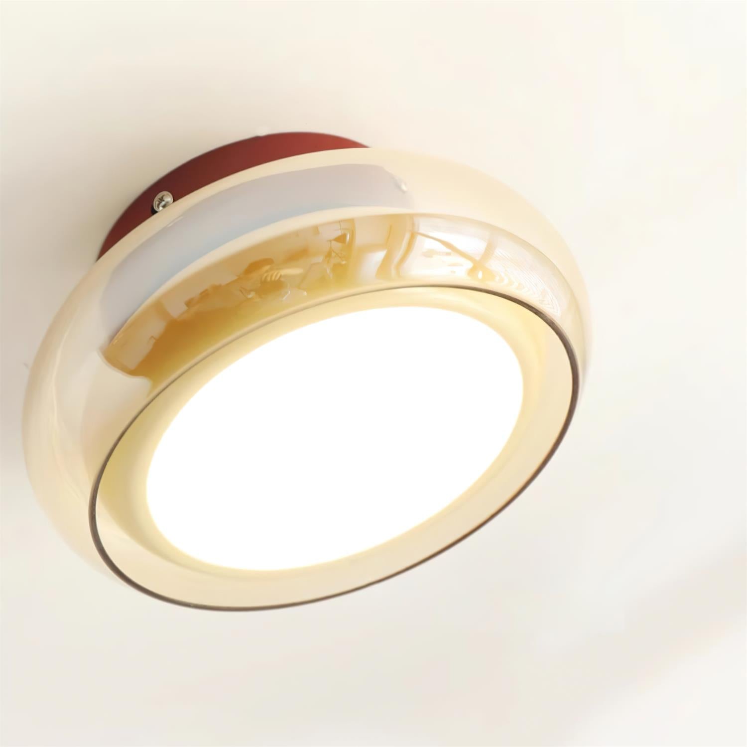 Cognac Glass Ceiling Lamp — Red Accent Ring, Three Color LED, Hardwired Connection