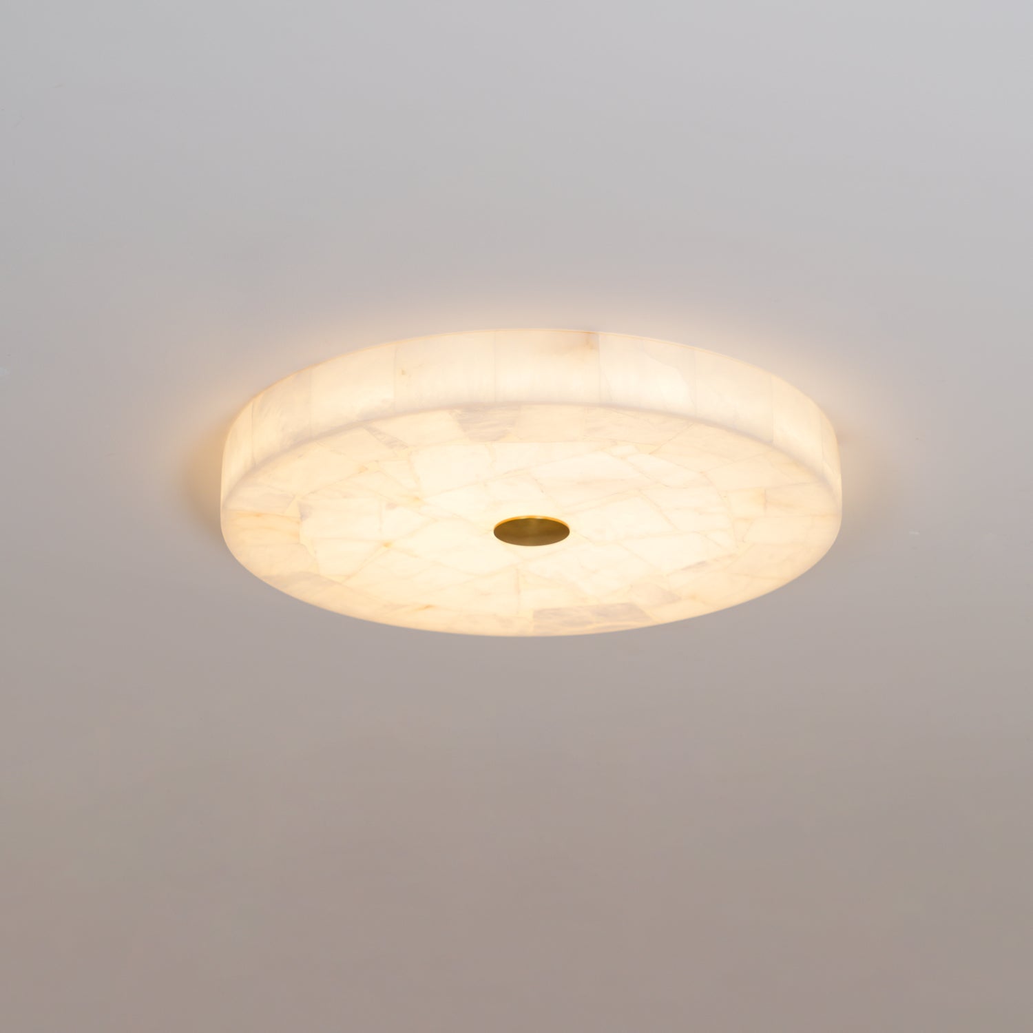 Alabaster LED Ceiling Light — White and Gold, Round Shallow 5cm Design