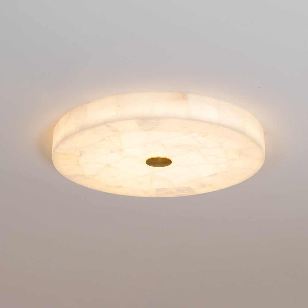Alabaster LED Ceiling Light — White and Gold, Round Shallow 5cm Design