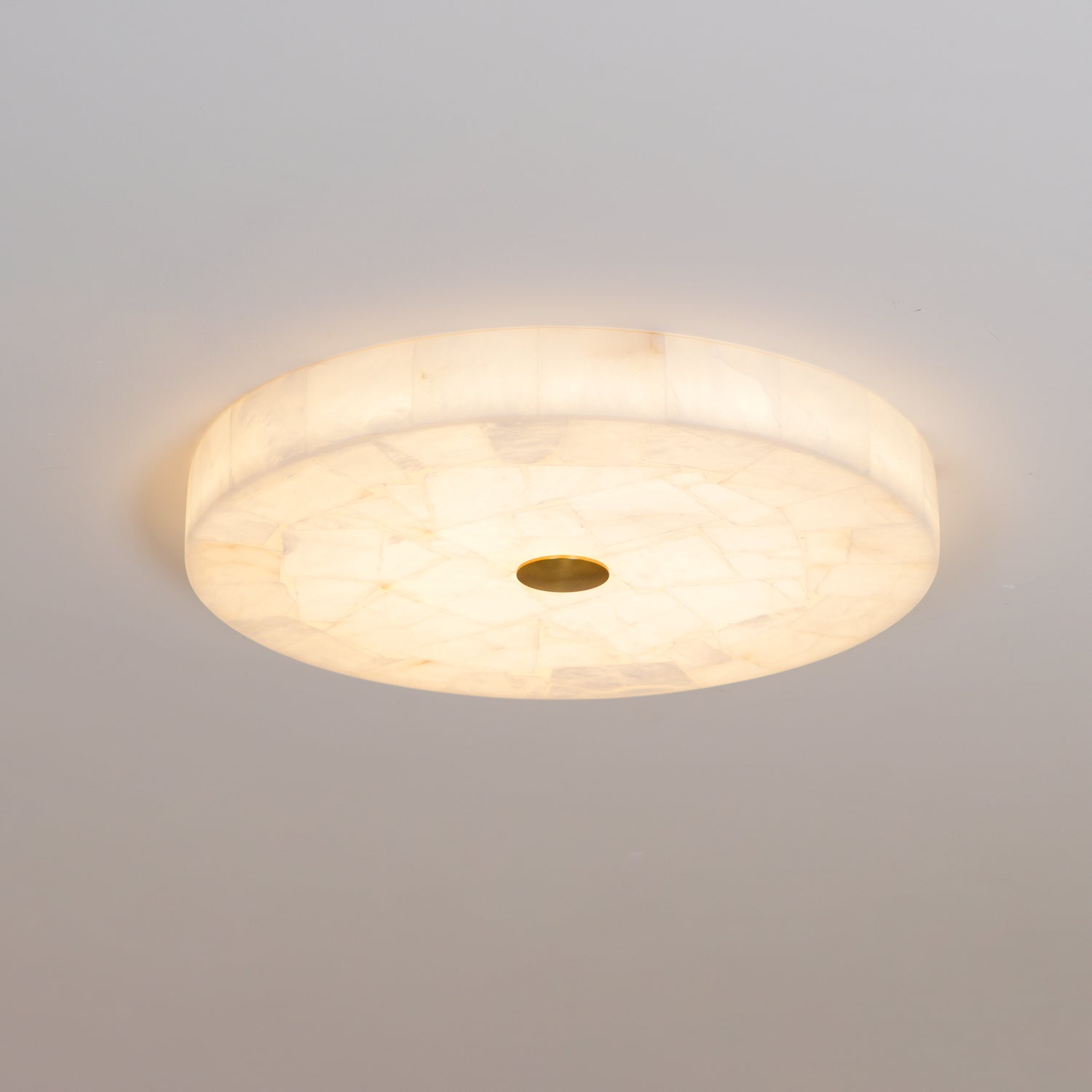 Alabaster LED Ceiling Light — White and Gold, Round Shallow 5cm Design