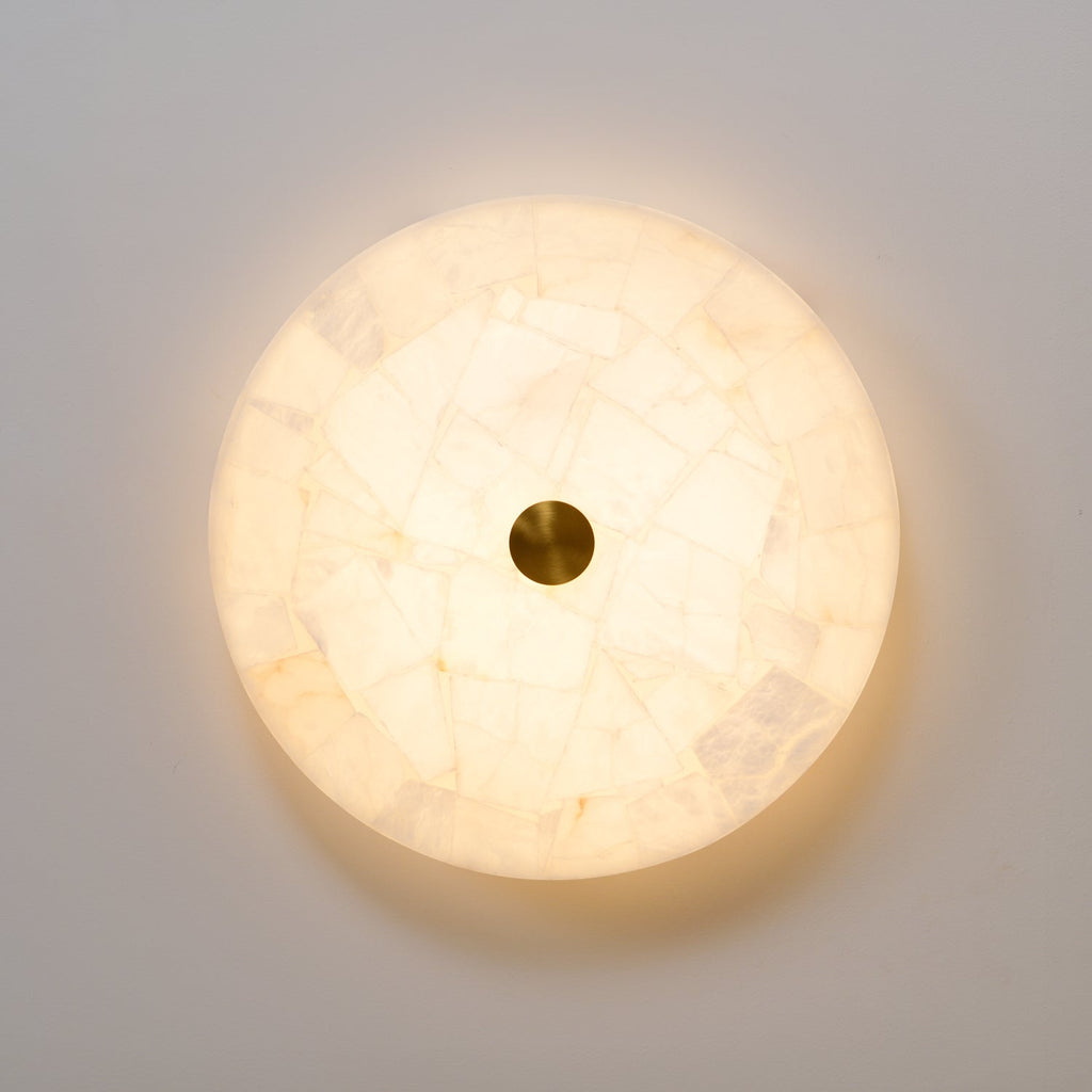 Alabaster LED Ceiling Light — White and Gold, Round Shallow 5cm Design
