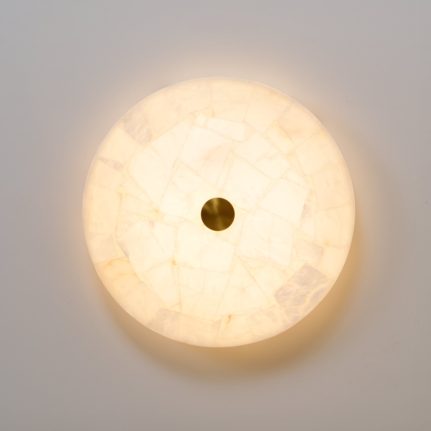 Alabaster LED Ceiling Light — White and Gold, Round Shallow 5cm Design