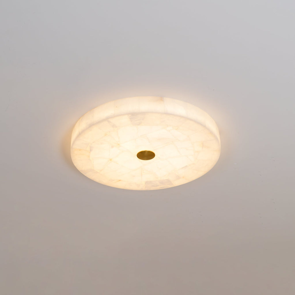Alabaster LED Ceiling Light — White and Gold, Round Shallow 5cm Design