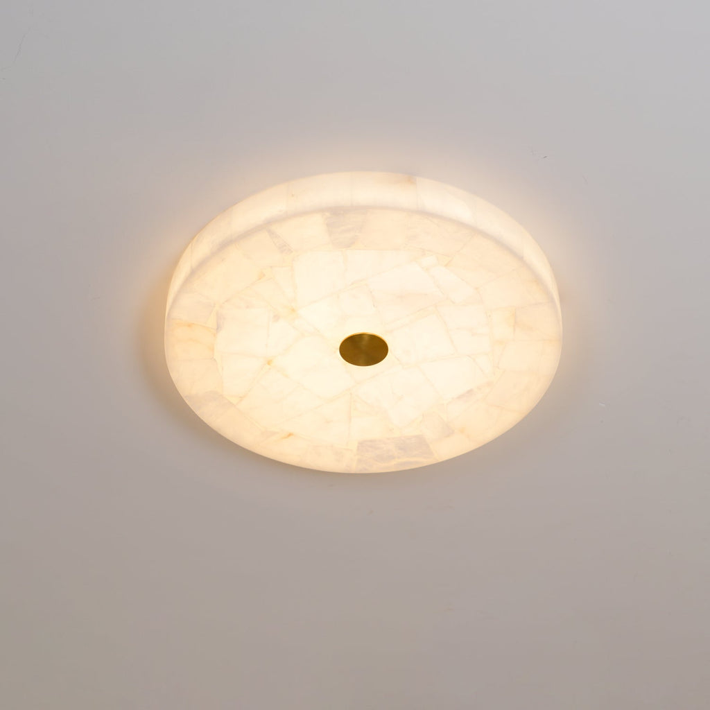 Alabaster LED Ceiling Light — White and Gold, Round Shallow 5cm Design