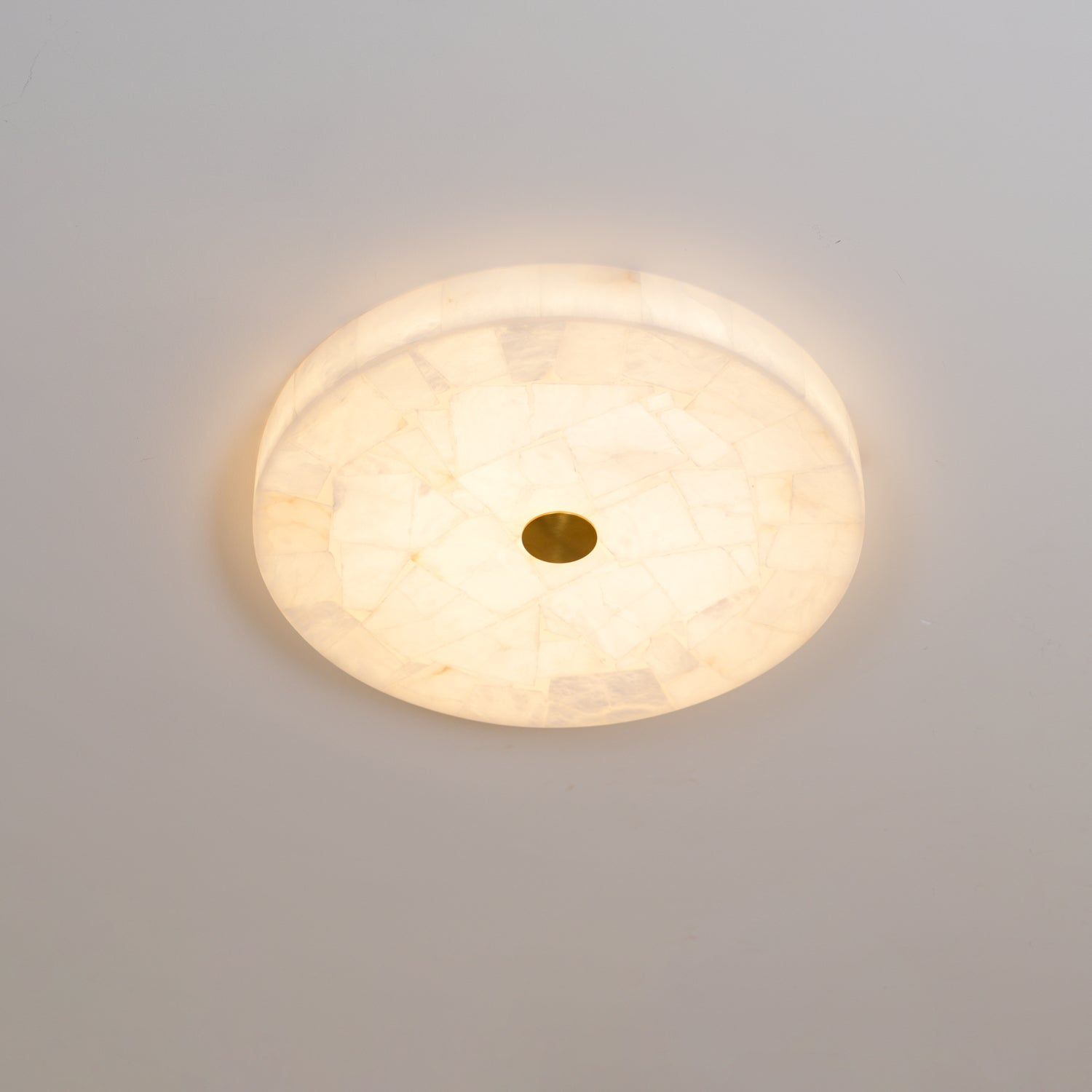 Alabaster LED Ceiling Light — White and Gold, Round Shallow 5cm Design