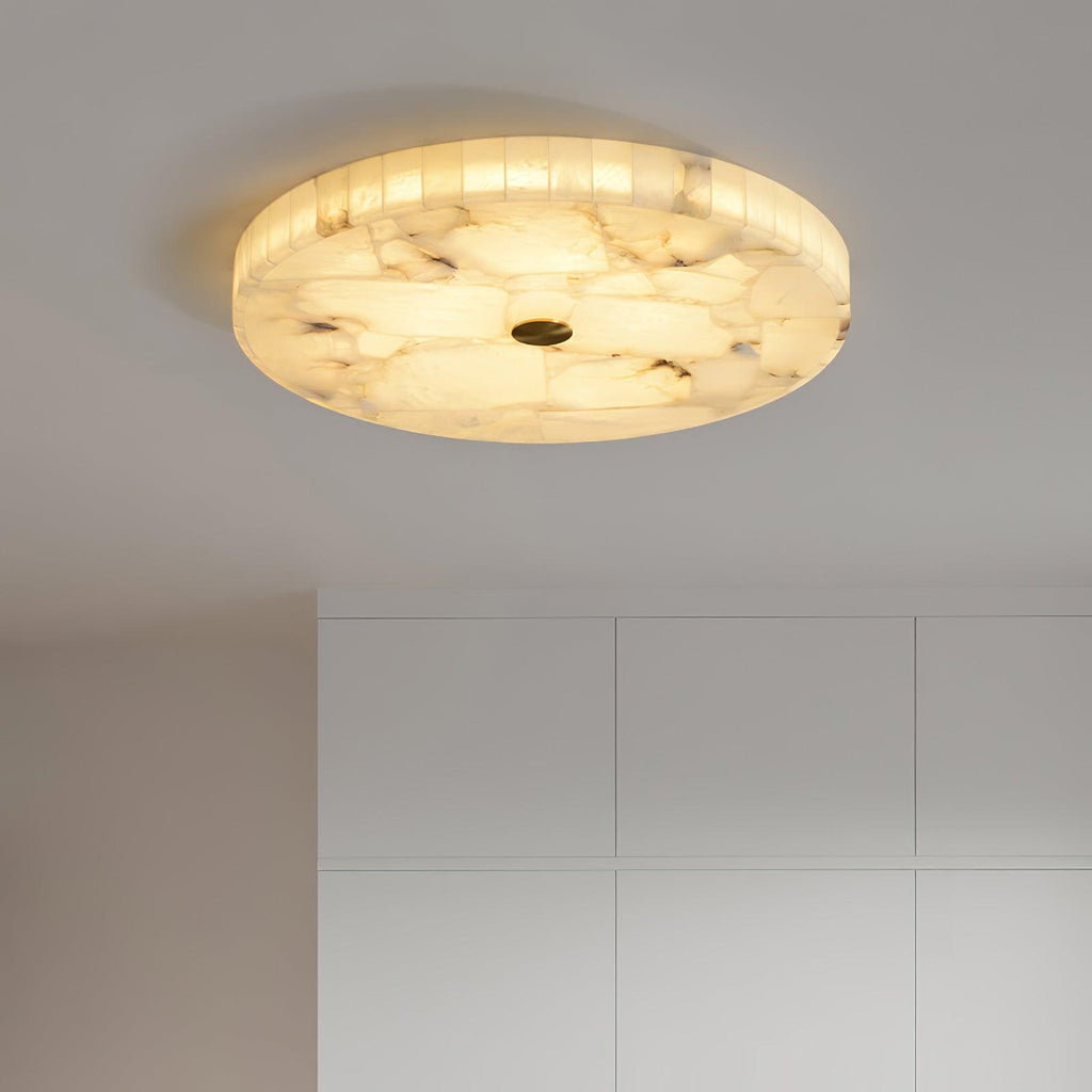 Alabaster LED Ceiling Light — White and Gold, Round Shallow 5cm Design