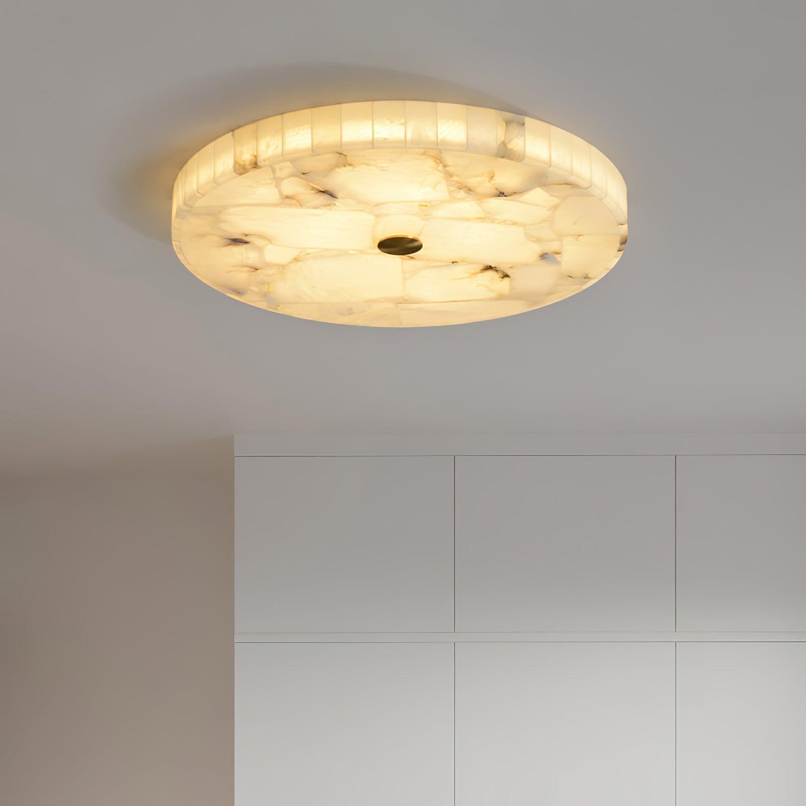 Alabaster LED Ceiling Light — White and Gold, Round Shallow 5cm Design