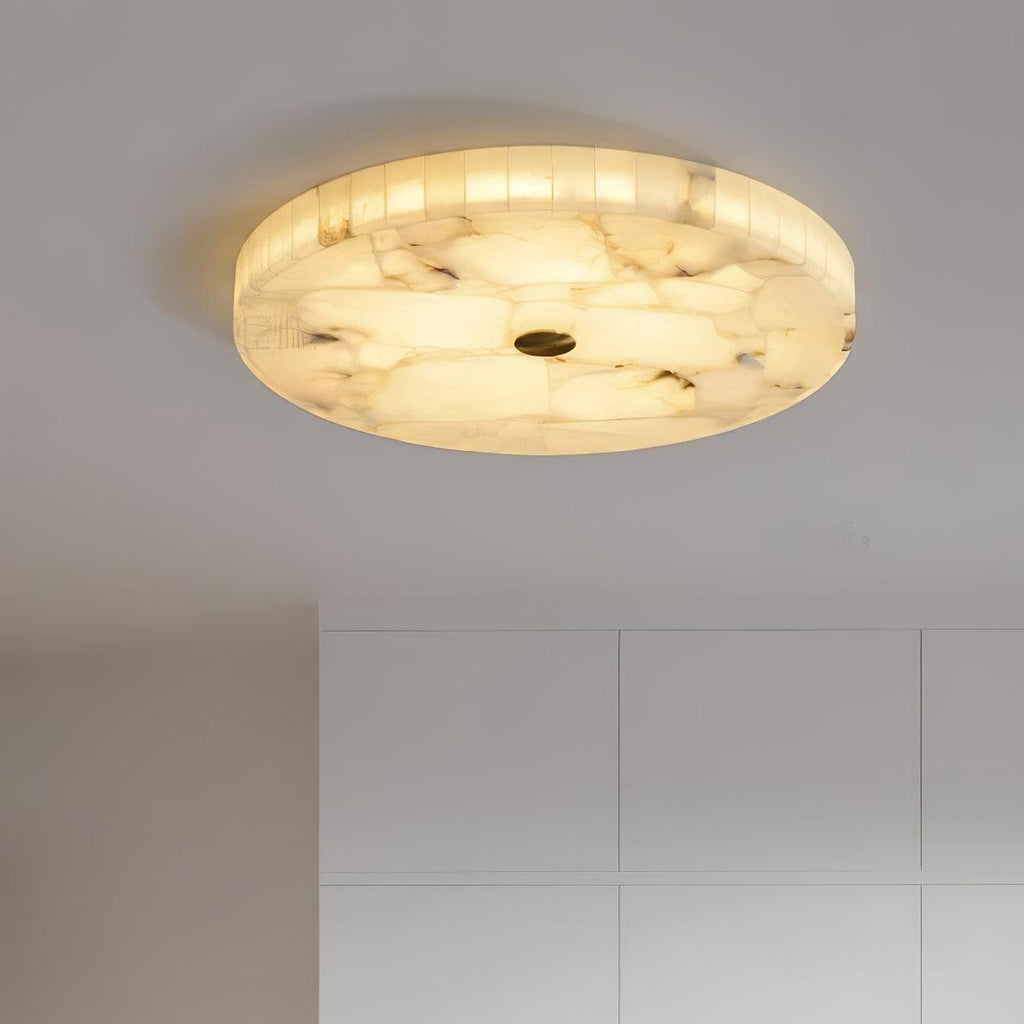 Alabaster LED Ceiling Light — White and Gold, Round Shallow 5cm Design