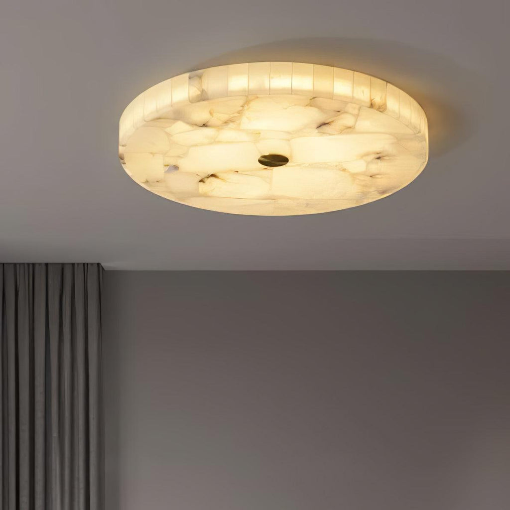 Alabaster LED Ceiling Light — White and Gold, Round Shallow 5cm Design