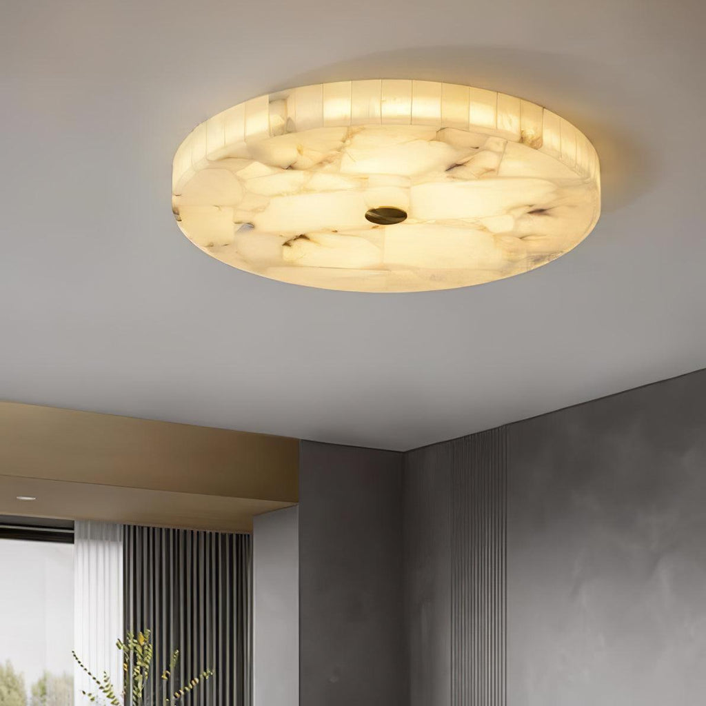 Alabaster LED Ceiling Light — White and Gold, Round Shallow 5cm Design