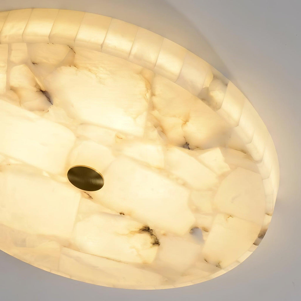 Alabaster LED Ceiling Light — White and Gold, Round Shallow 5cm Design