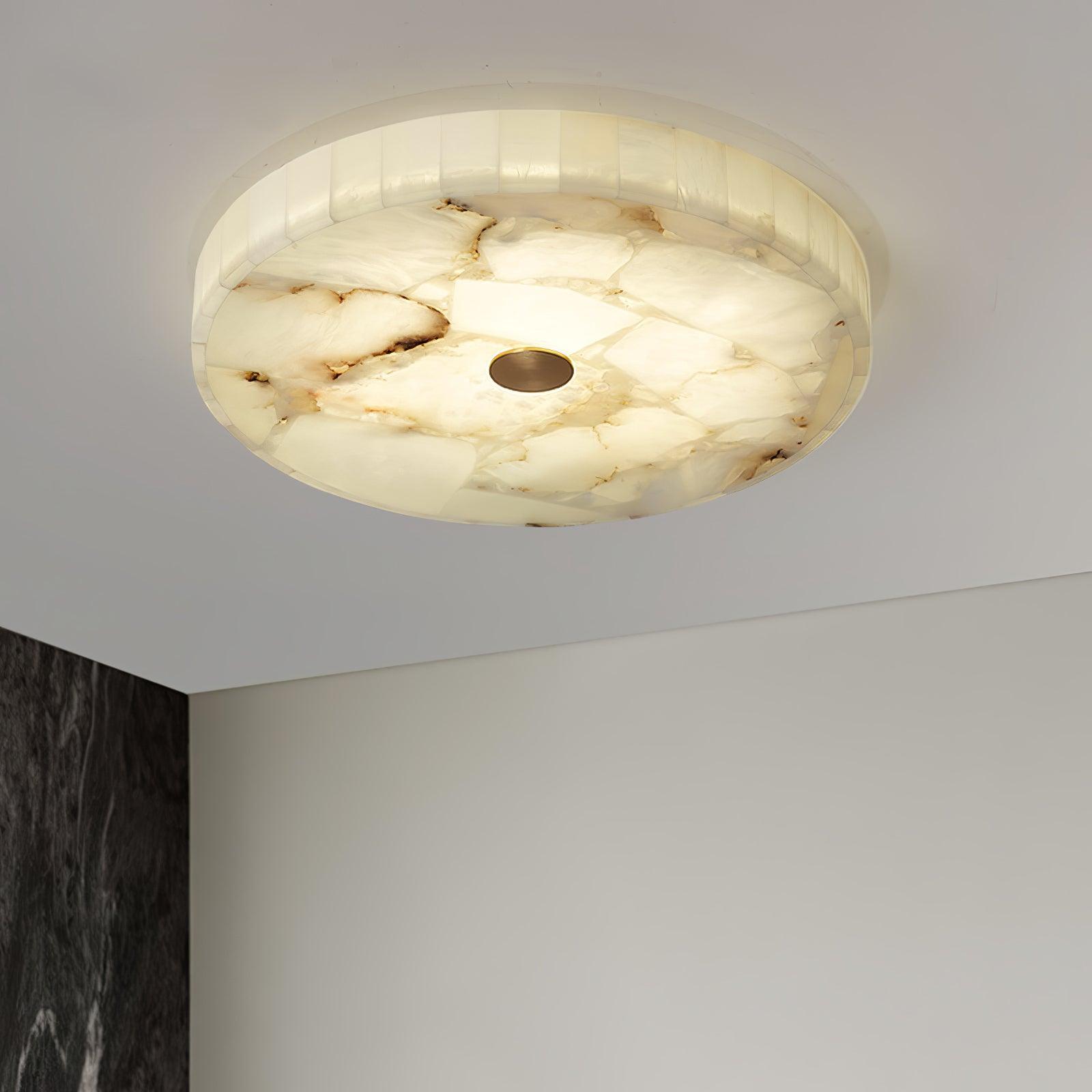 Alabaster LED Ceiling Light — White and Gold, Round Shallow 5cm Design
