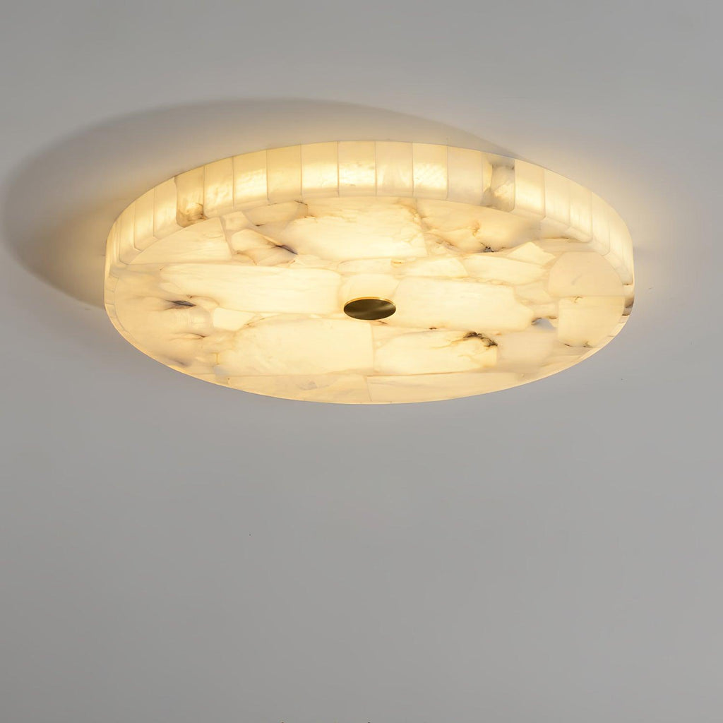 Alabaster LED Ceiling Light — White and Gold, Round Shallow 5cm Design