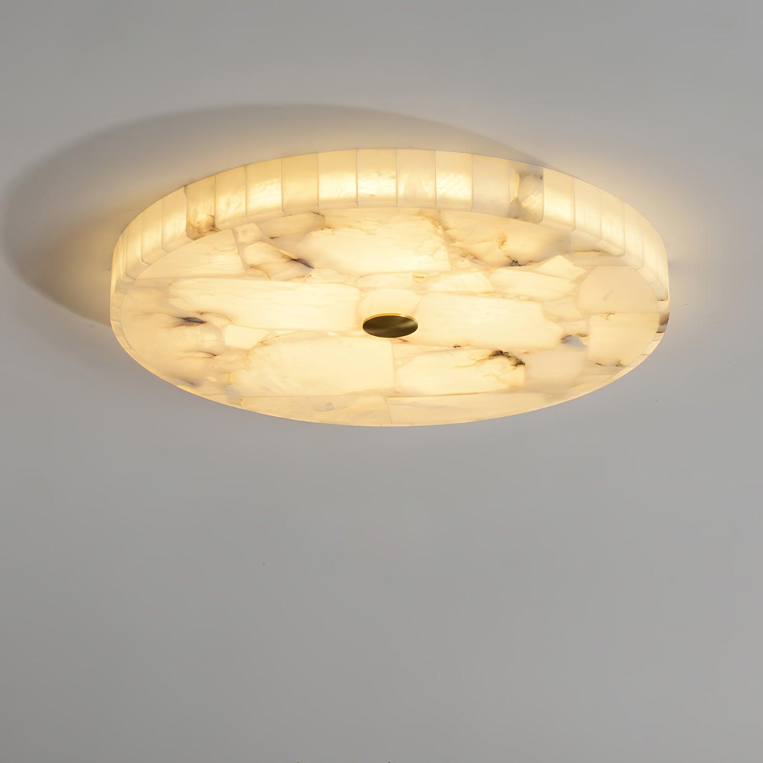 Alabaster LED Ceiling Light — White and Gold, Round Shallow 5cm Design