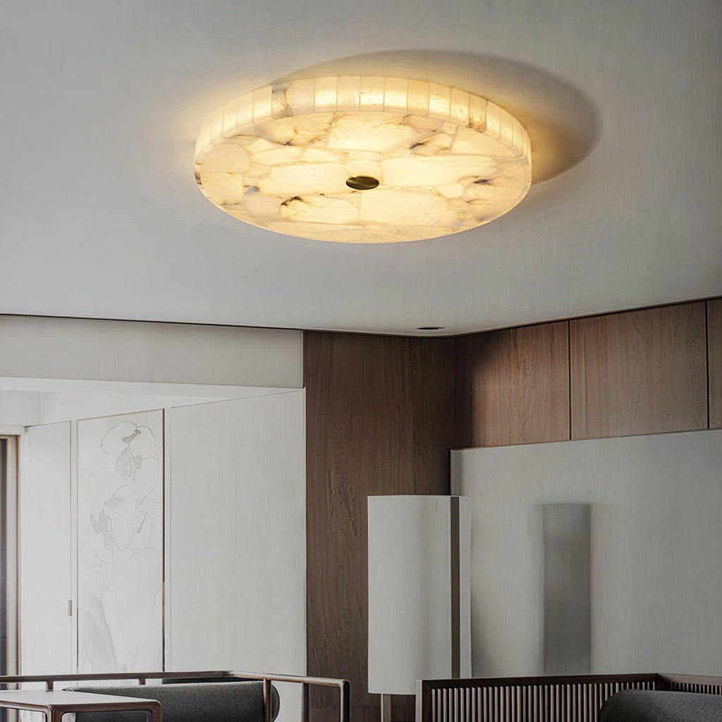 Alabaster LED Ceiling Light — White and Gold, Round Shallow 5cm Design