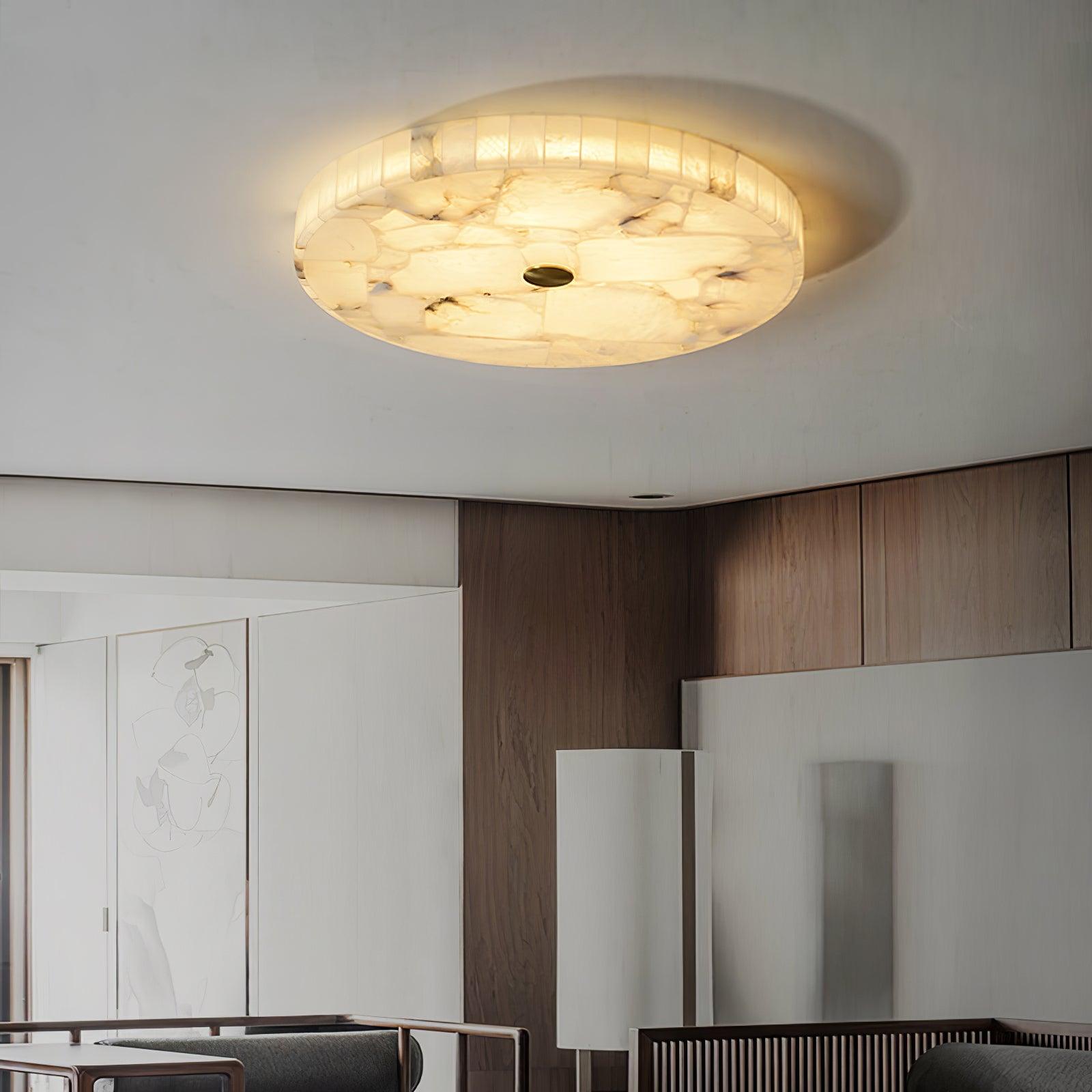 Alabaster LED Ceiling Light — White and Gold, Round Shallow 5cm Design