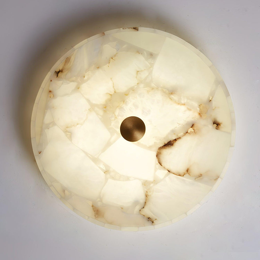 Alabaster LED Ceiling Light — White and Gold, Round Shallow 5cm Design