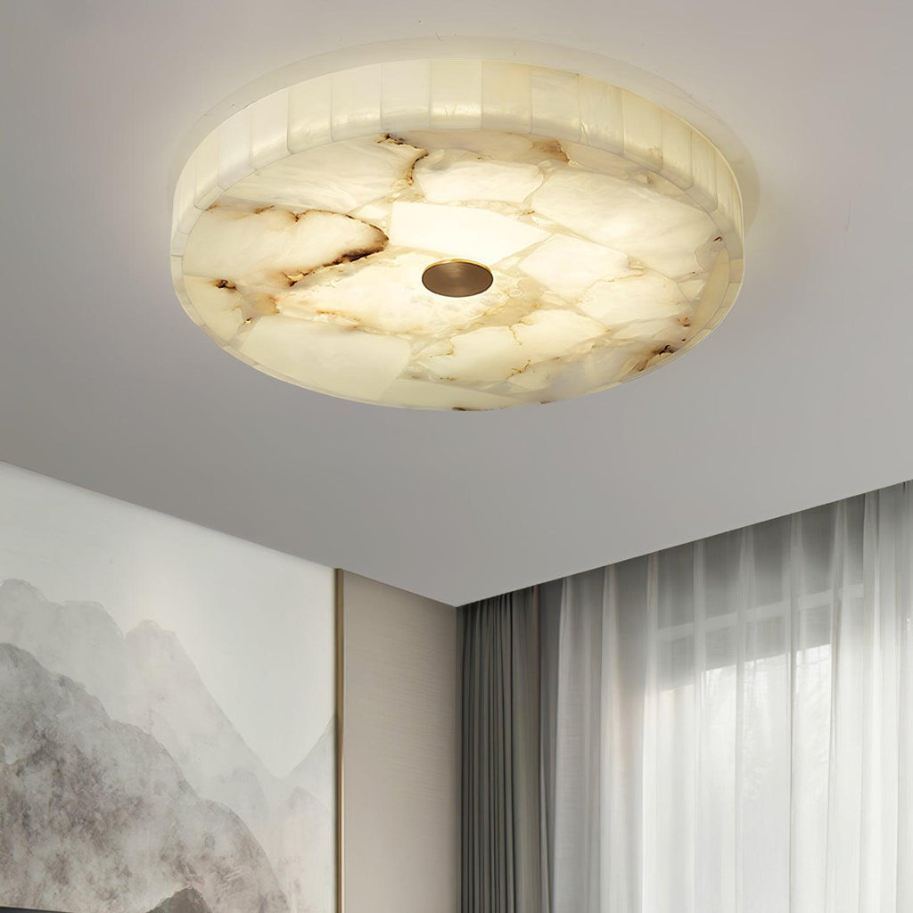 Alabaster LED Ceiling Light — White and Gold, Round Shallow 5cm Design
