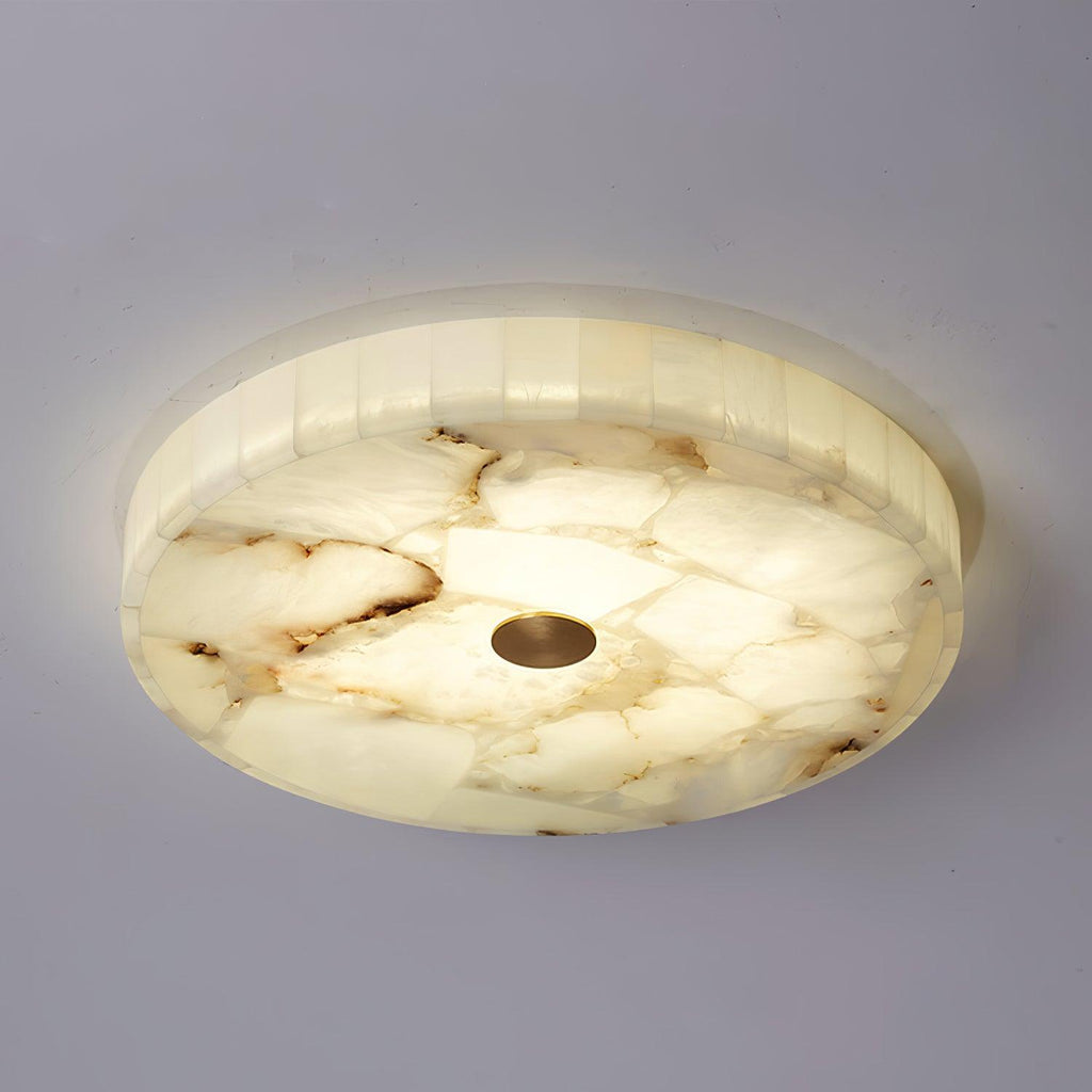 Alabaster LED Ceiling Light — White and Gold, Round Shallow 5cm Design