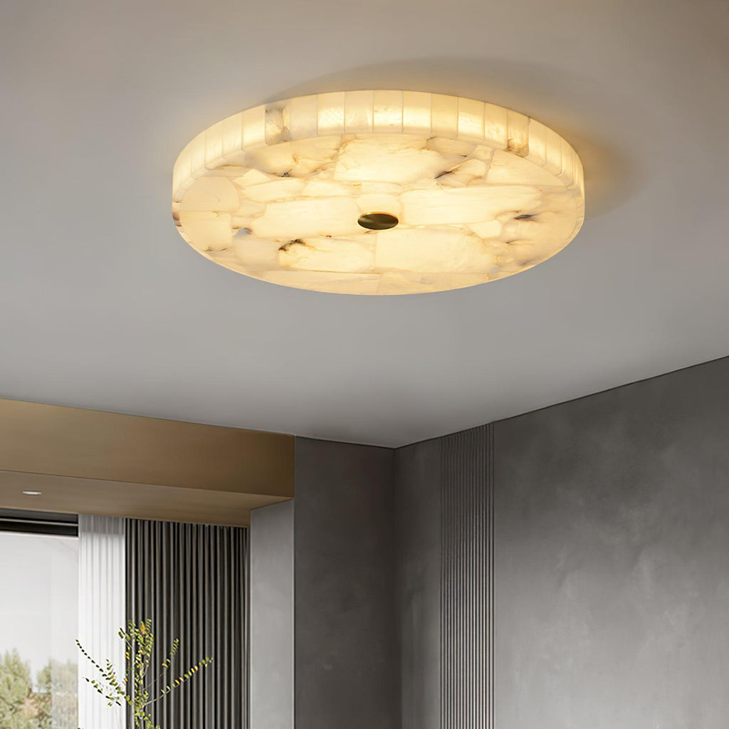 Alabaster LED Ceiling Light — White and Gold, Round Shallow 5cm Design
