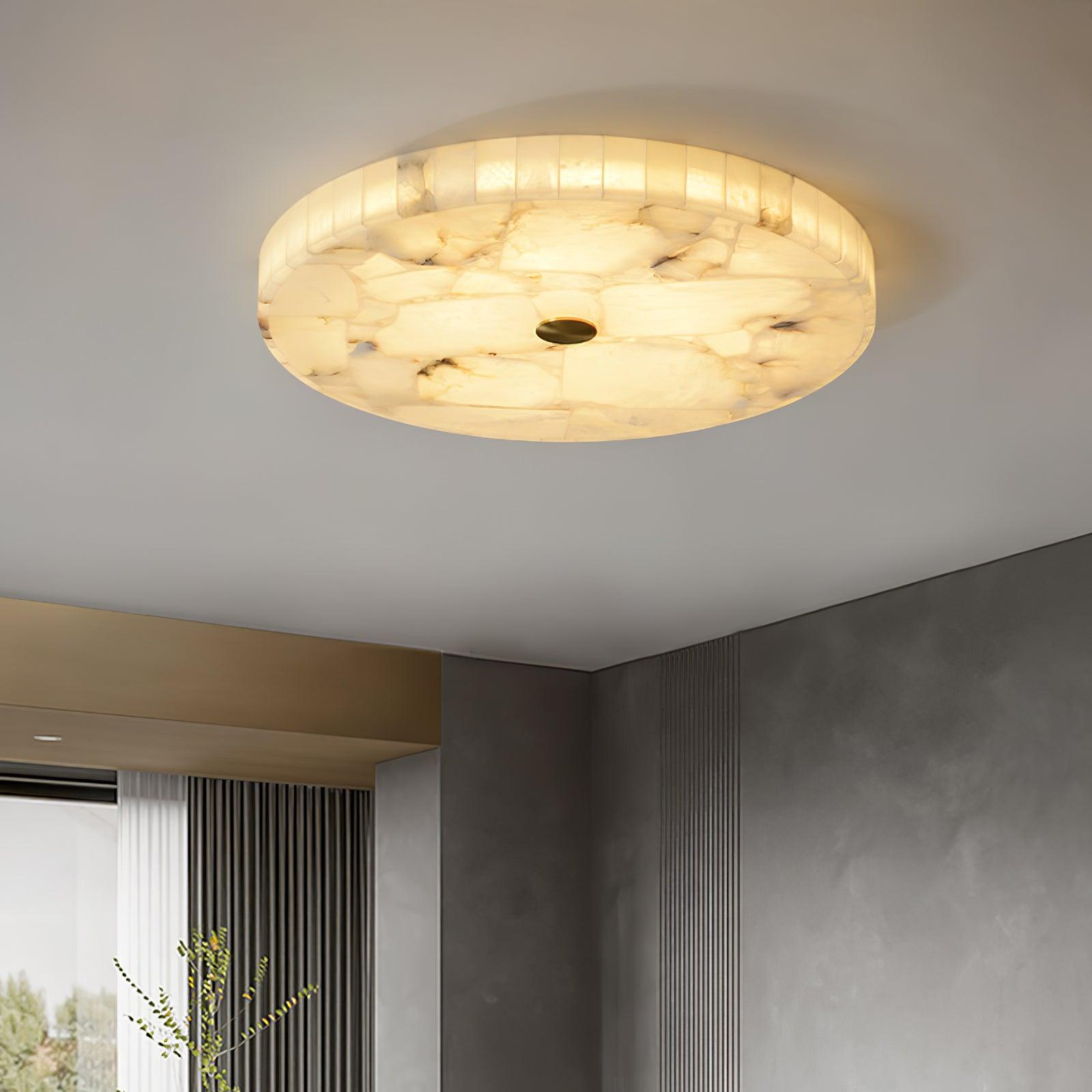 Alabaster LED Ceiling Light — White and Gold, Round Shallow 5cm Design