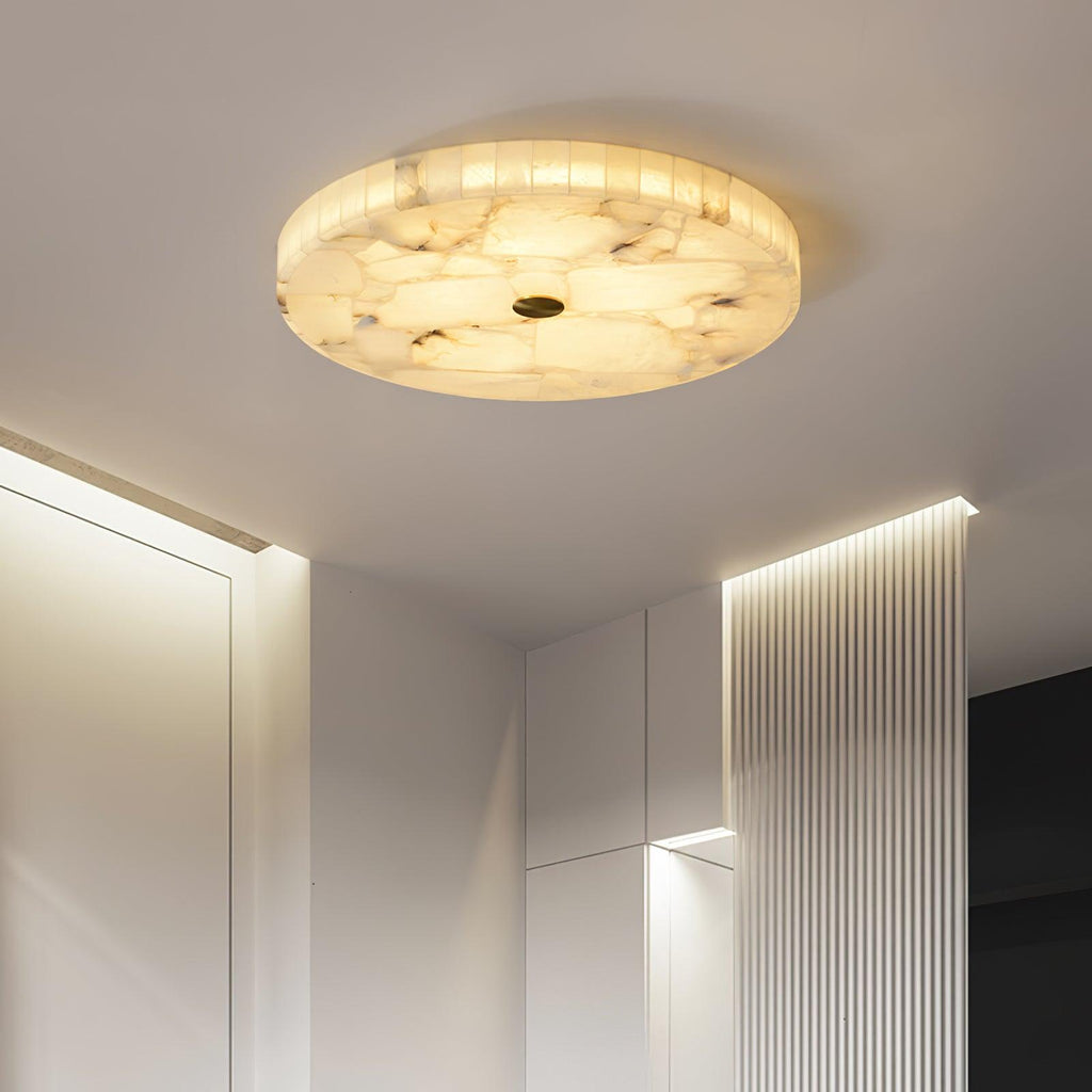 Alabaster LED Ceiling Light — White and Gold, Round Shallow 5cm Design
