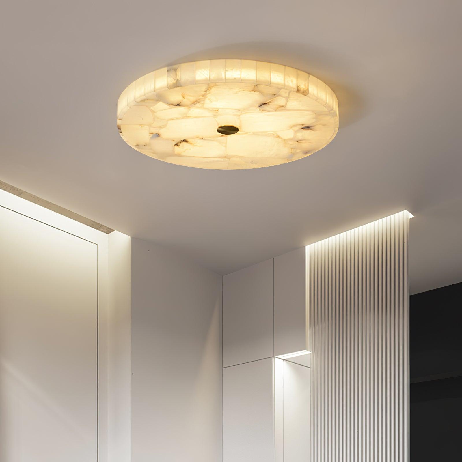Alabaster LED Ceiling Light — White and Gold, Round Shallow 5cm Design