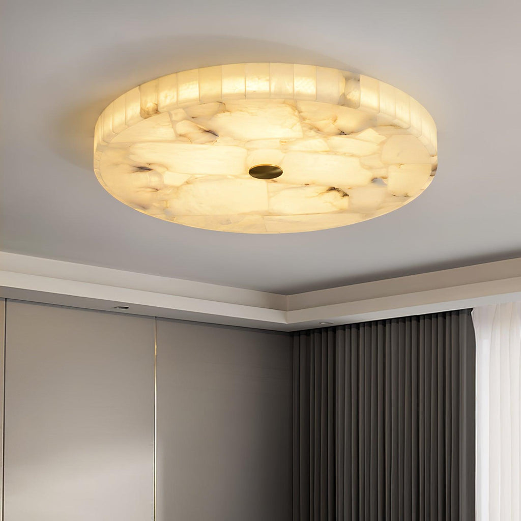 Alabaster LED Ceiling Light — White and Gold, Round Shallow 5cm Design