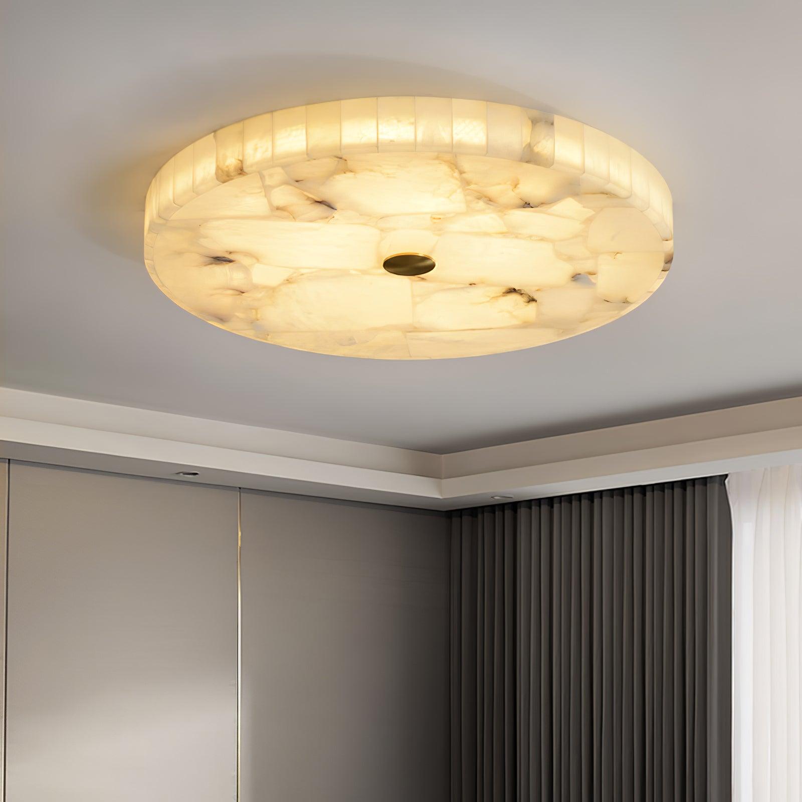 Alabaster LED Ceiling Light — White and Gold, Round Shallow 5cm Design