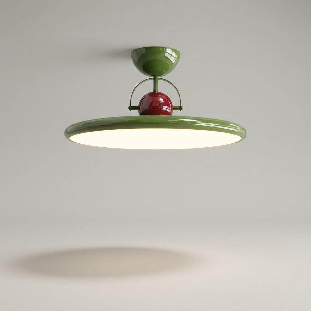 Dimmable Green LED Ceiling Light — Acrylic and Metal Flush Mount, Retro Design