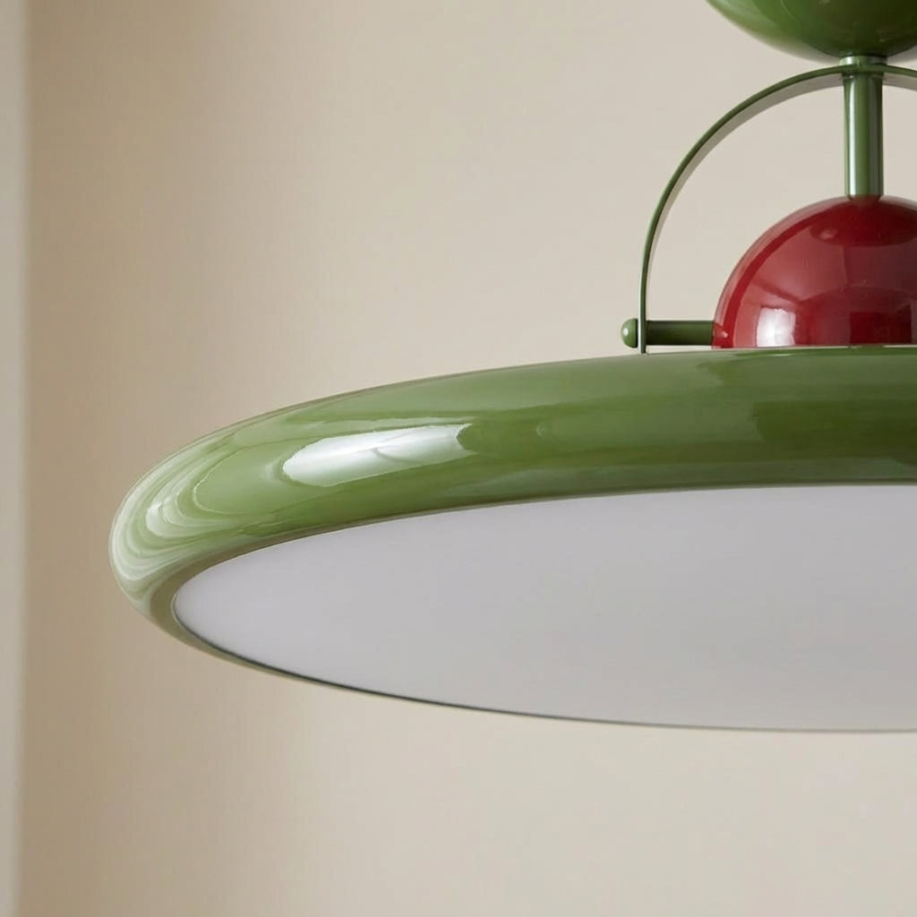 Dimmable Green LED Ceiling Light — Acrylic and Metal Flush Mount, Retro Design