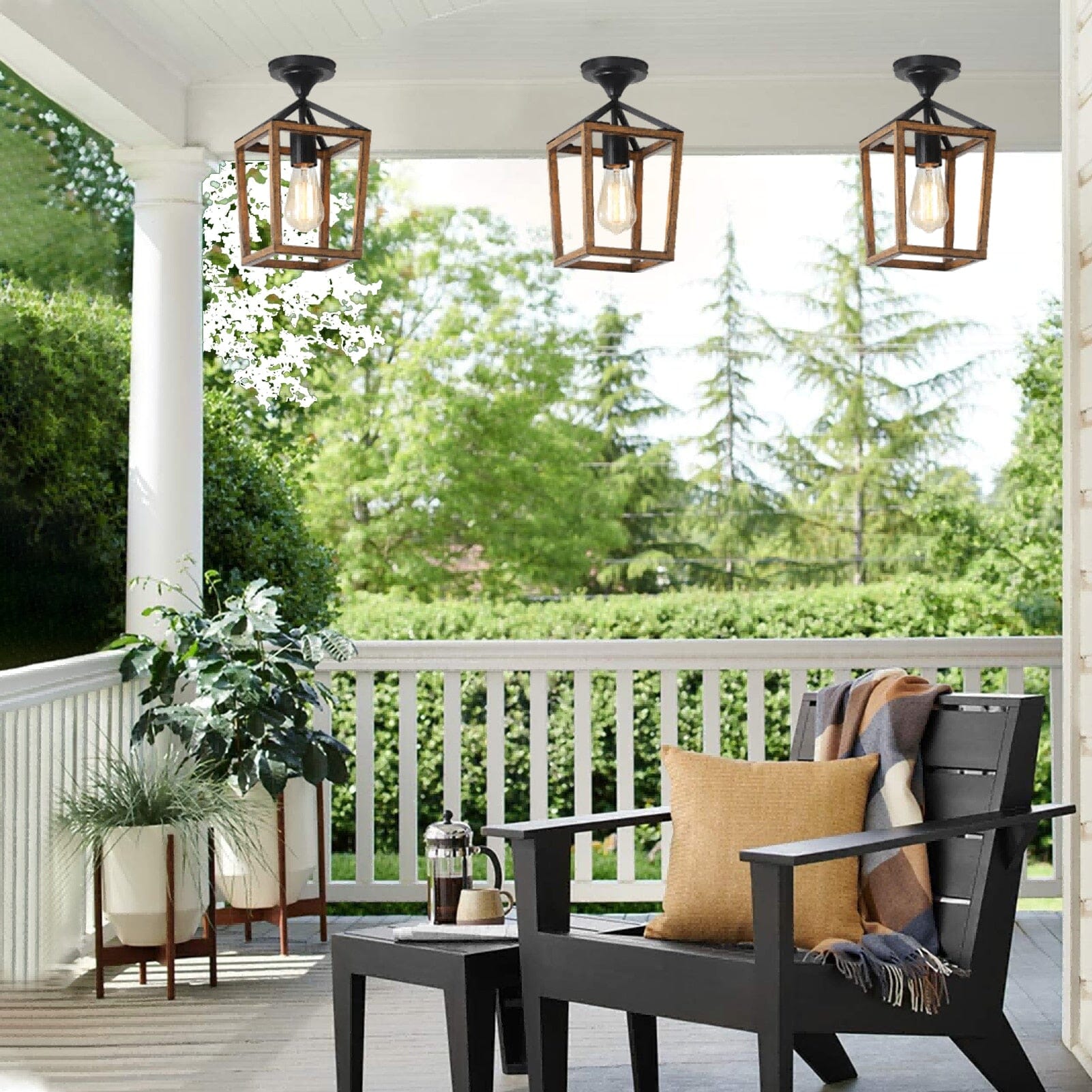 Ridgewood Rustic Ceiling Lights In Metal With Wood Grain Finish