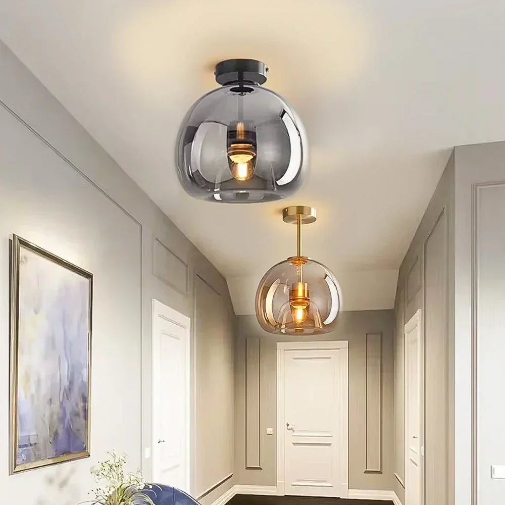 Plafonnier LED nordique moderne — Abat-jour en verre cognac