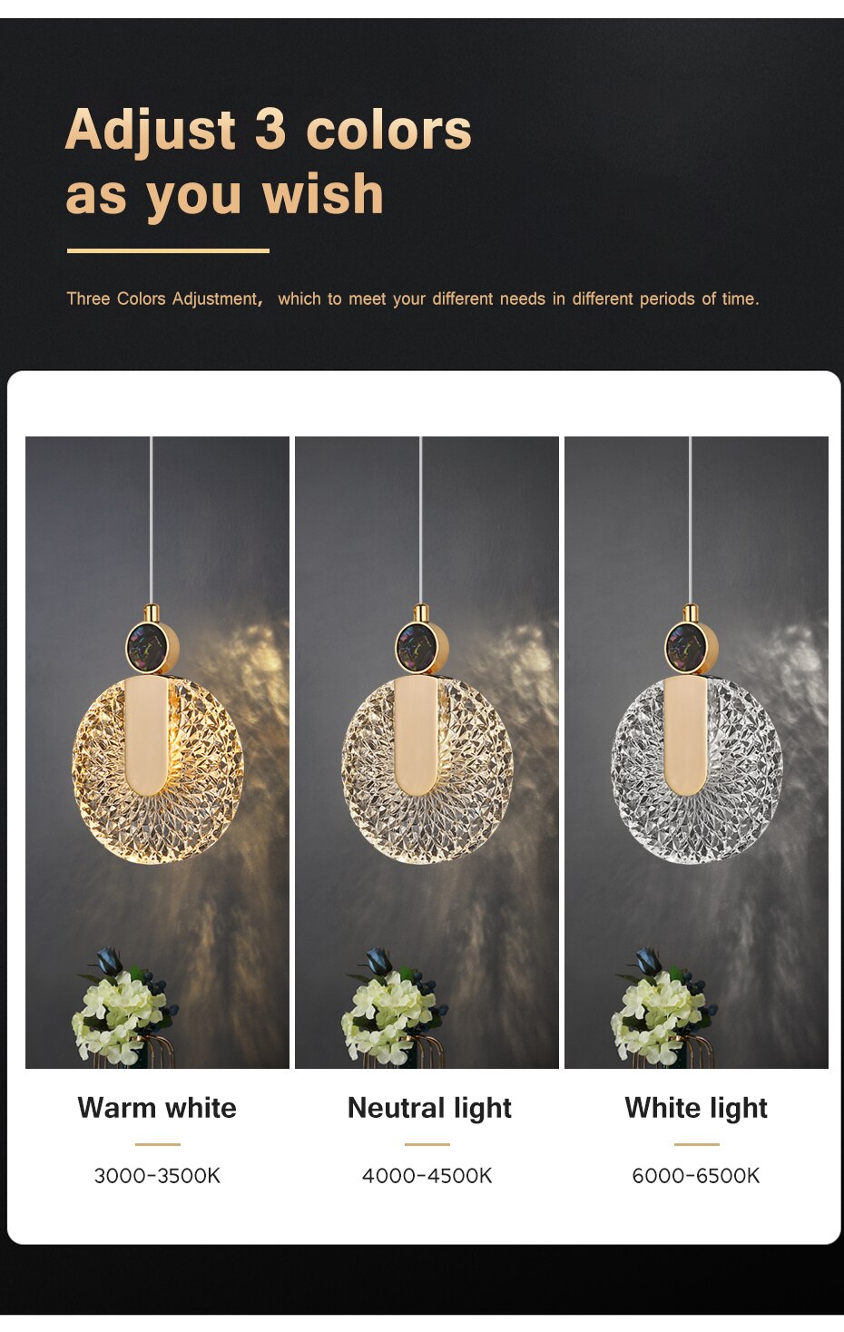 Lámpara colgante redonda de cristal con LED dorado Aurelia