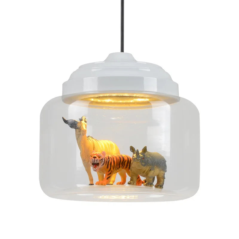 AuroraNest Tier-Glaspendelleuchte mit LED für Kinderzimmer