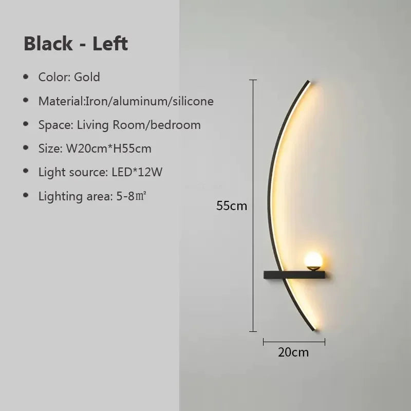 AstraGlow randig vägglampa i metall — svartguldig finish, uppåt- och nedåtriktad belysning