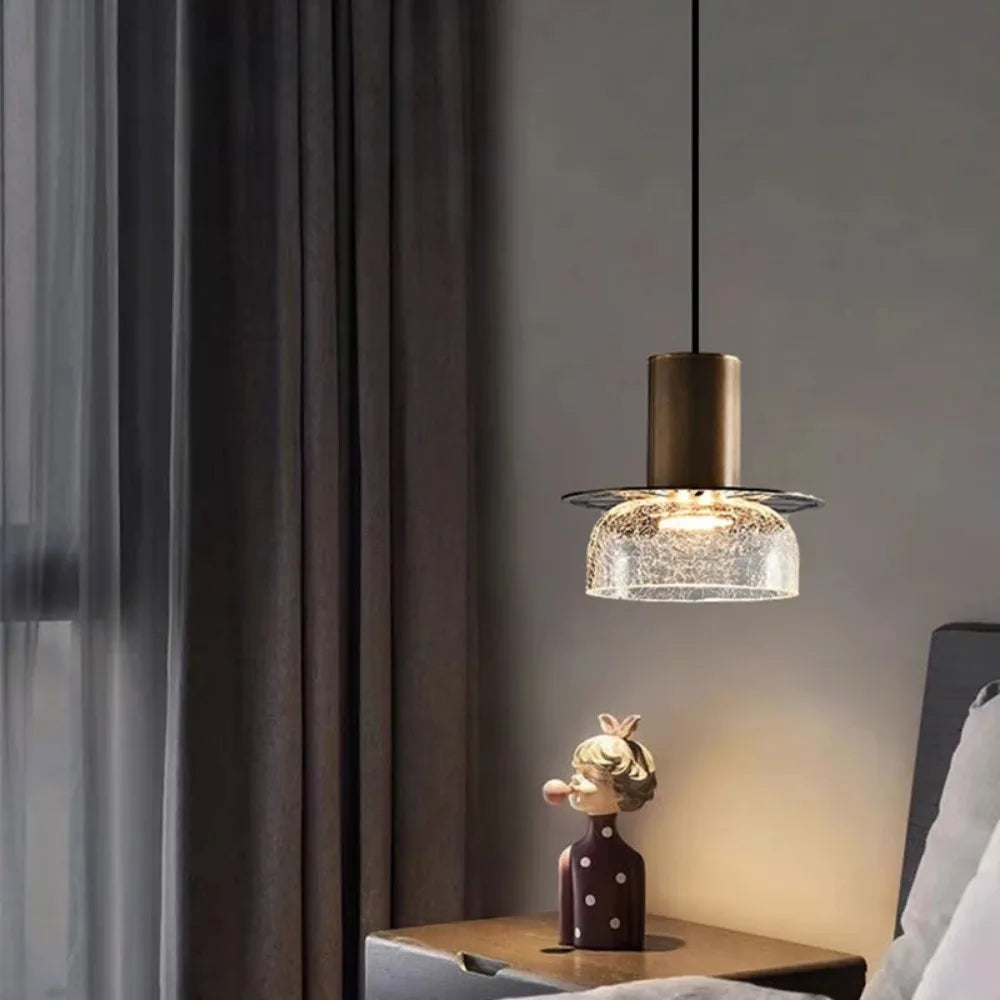 Novalux Pendant Light In Amber Glass With Cracked Shade For Dining