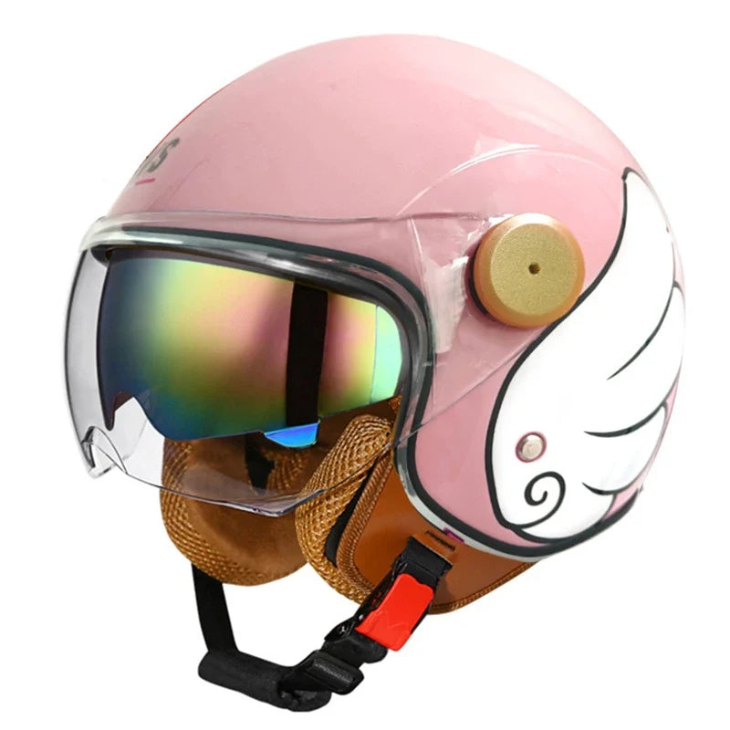 Capacete de motociclista aberto de três quartos — Lente à prova de vento